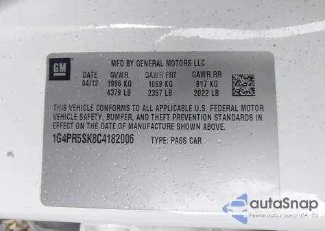 2012 Buick Verano Convenience Group z USA, uszkodzony, nr VIN 1G4PR5SK8C4182006